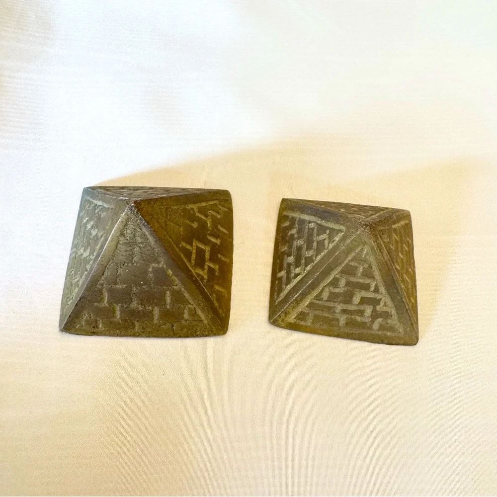Vintage Small Brass Pyramids Etched Paperweight